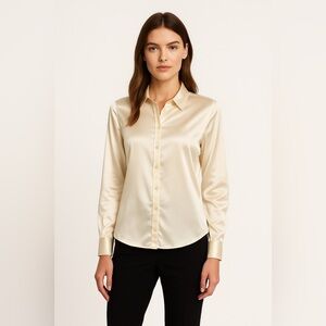 H&M Women’s Satin Light Cream Button-Down Blouse – Size 36 (S)